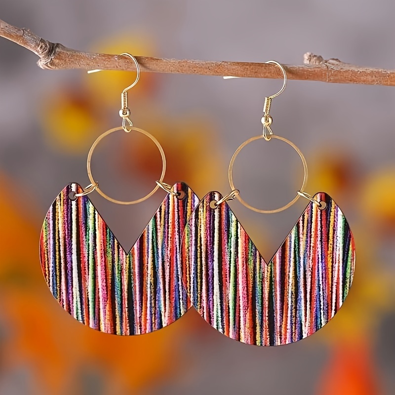 

1 Pair Of Drop Earrings Colorful Stripe Pattern Match Daily Outfits Party Accessories Perfect Summer Vacation Decor