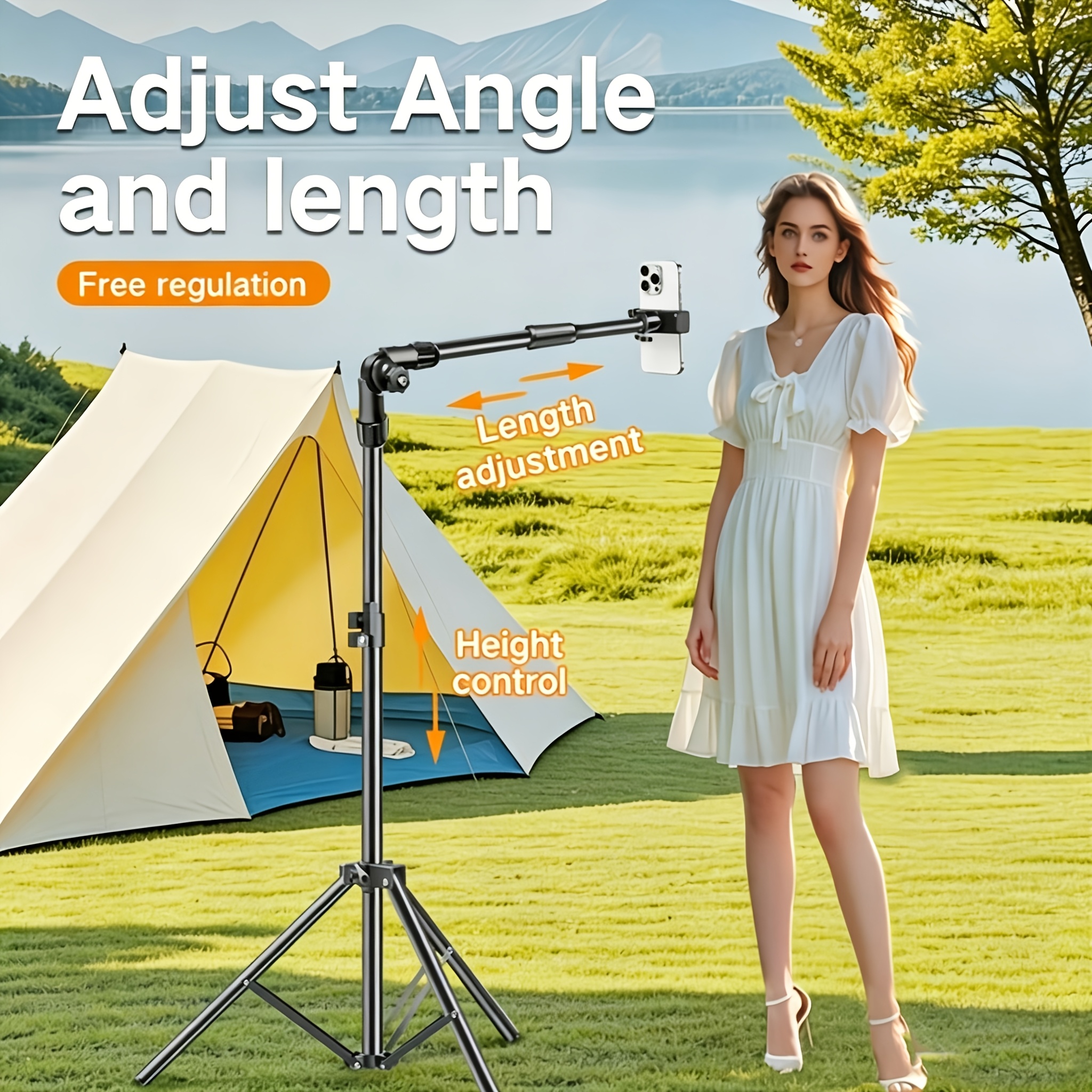 TEMU Uegogo Adjustable 70 Inch Metal Floor Standing Tripod, Suitable For Smartphones, With Extendable Accessory , Perfect For Live Streaming,