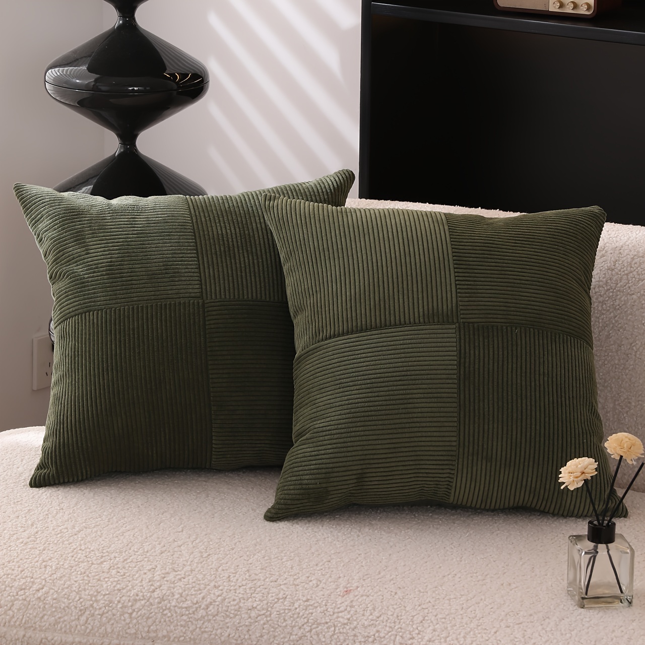Image of 2pcs Bohemian Corduroy Pillowcase, Farmhouse Striped Cushion Cover, Suitable For Courtyard, Sofa, Living Room Home Party Decoration