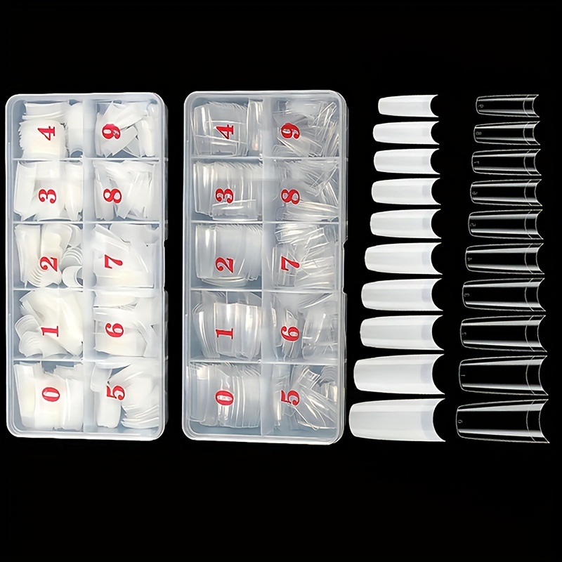 E-shop 1000 Stück Semi-Set Falsche Nagelspitzen, Krofaue 10 Größen Damen Französische Acryl Künstliche Spitzen mit Box, Geeignet für Nagelstudio und