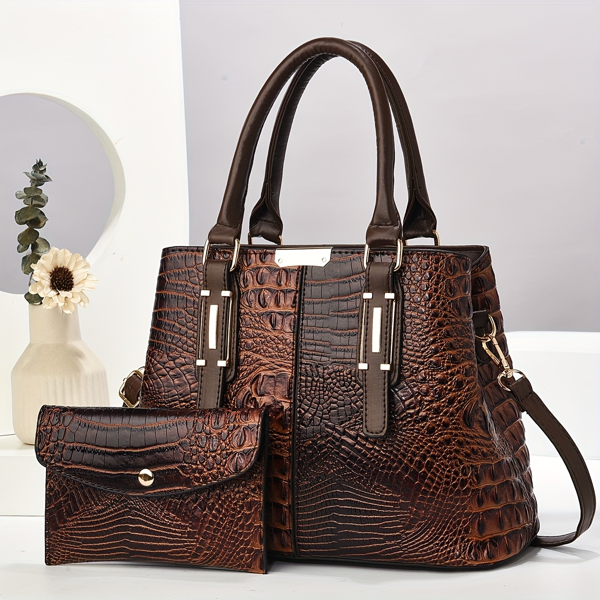 Image of Women's Handbag, Maman Bag, Crocodile Pattern Handbag, Large Bag