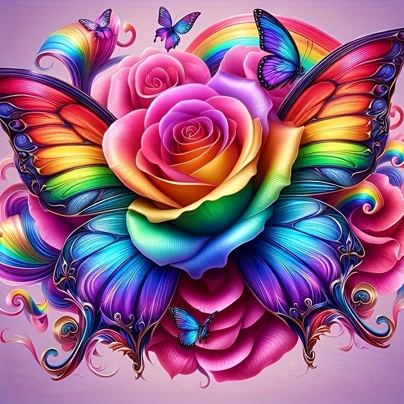 

1pc Rose Butterfly Diamond Art Painting, Full Round Diamond Art, Decorative Wall Art Hanging Painting Home Decoration Valentine's Day Gifts, Decorative Craft Wall Art For Home Wall Decor Gifts