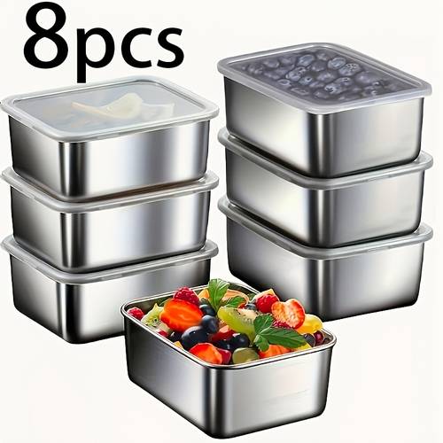item picture 8 pack leakproof stackable stainless steel food storage containers with lids meal prep boxes for portioning picnics keeping