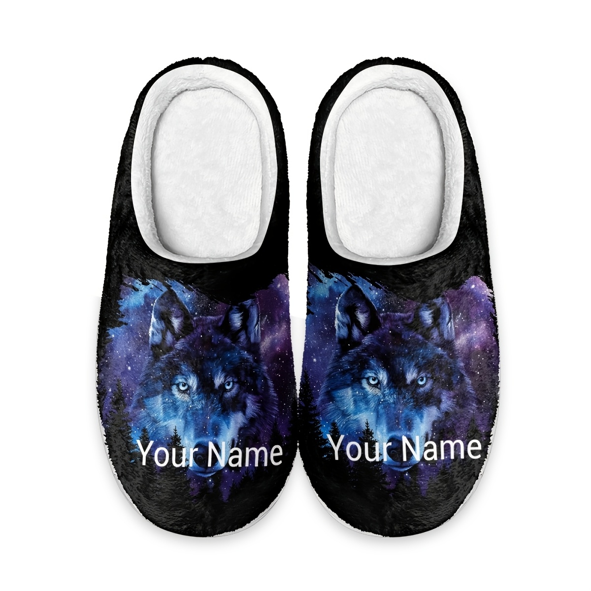 pair mens wolf print personalized slippers pattern custom name