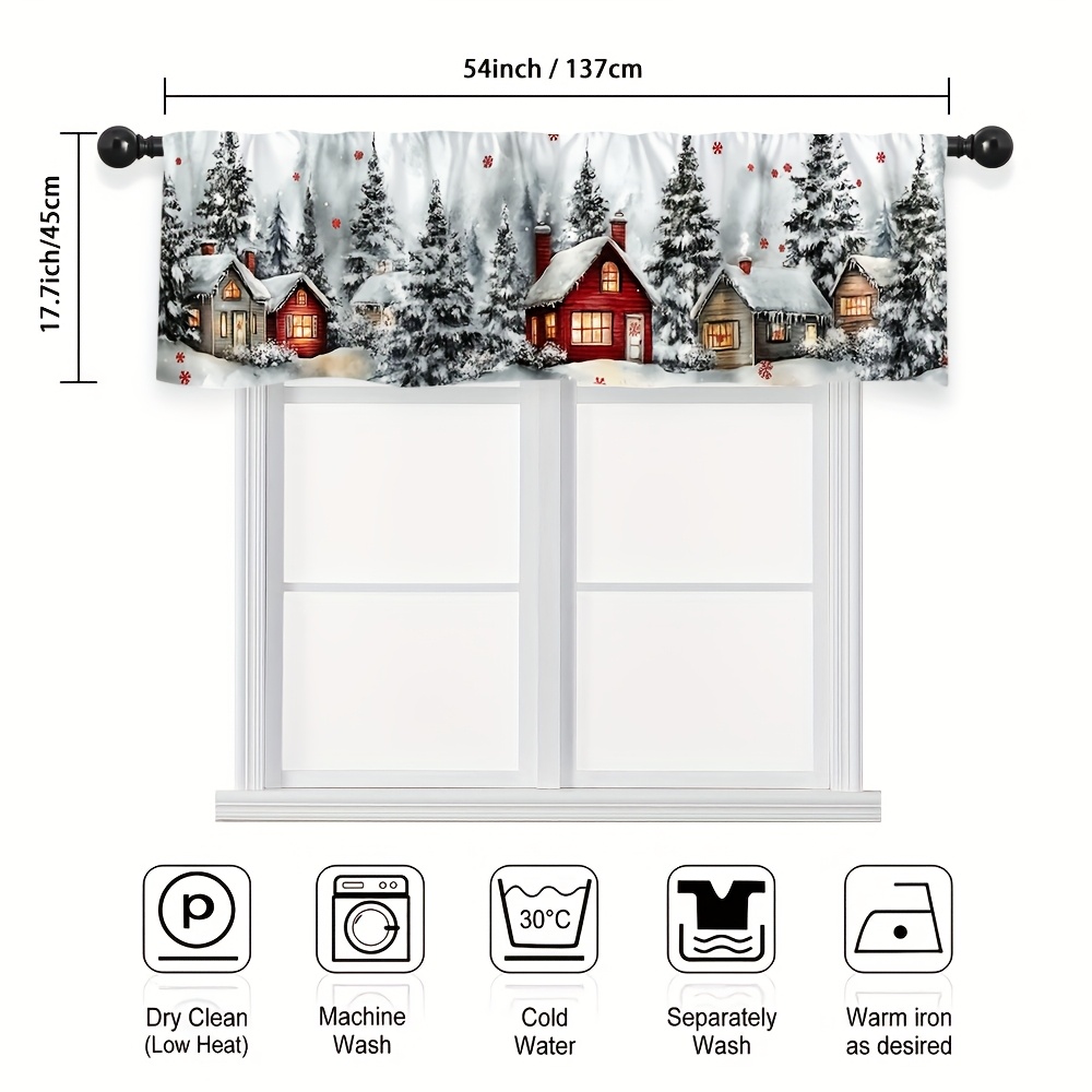 TEMU 1pc Winter Village Short Valance - Modern Geometric Grid Print Light Filtering Window, 100% Polyester Machine Washable Rod Pocket For Kitchen