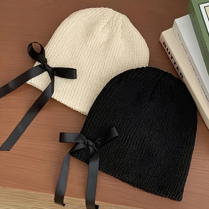 

Bowknot Knit Beanie For - , & Hat