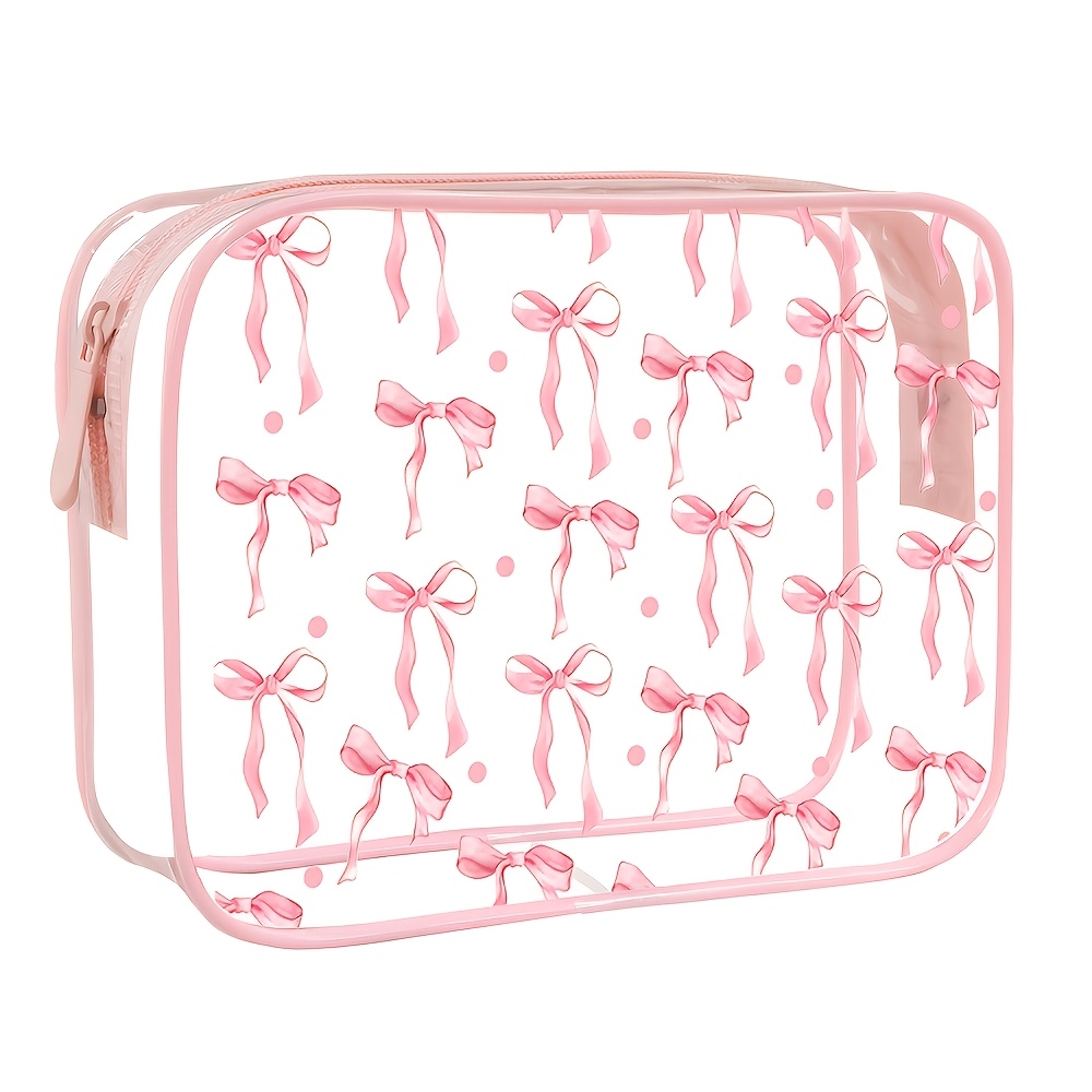 TEMU 1 pieza Neceser de maquillaje de PVC transparente con estampado de rosa, cierre de cremallera, bonita bolsa organizadora de transparente para