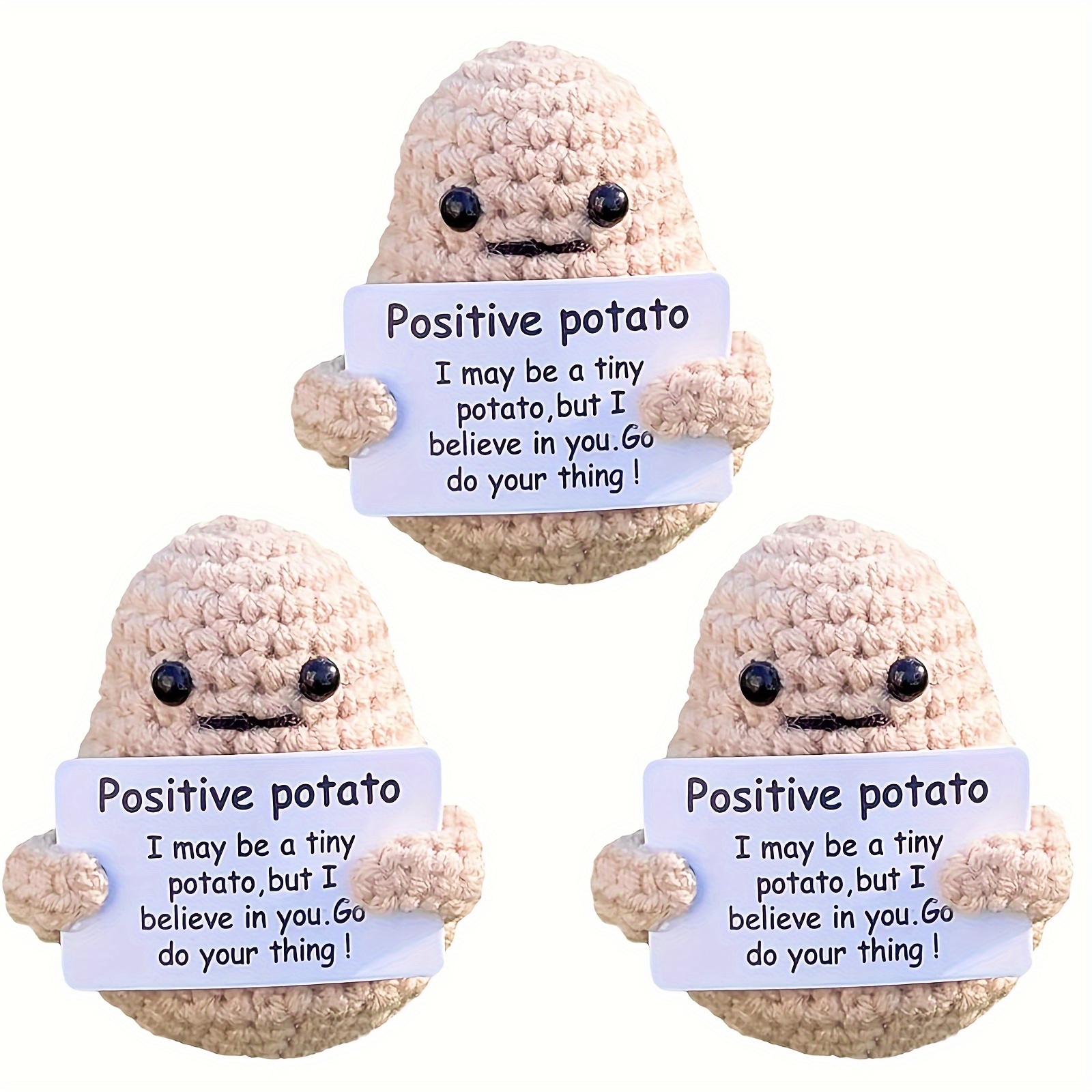 

3pcs Positive Potato Crochet, Funny Cute Small Gifts For Friends, Crochet Potato With Positive Message Card For Encouragement