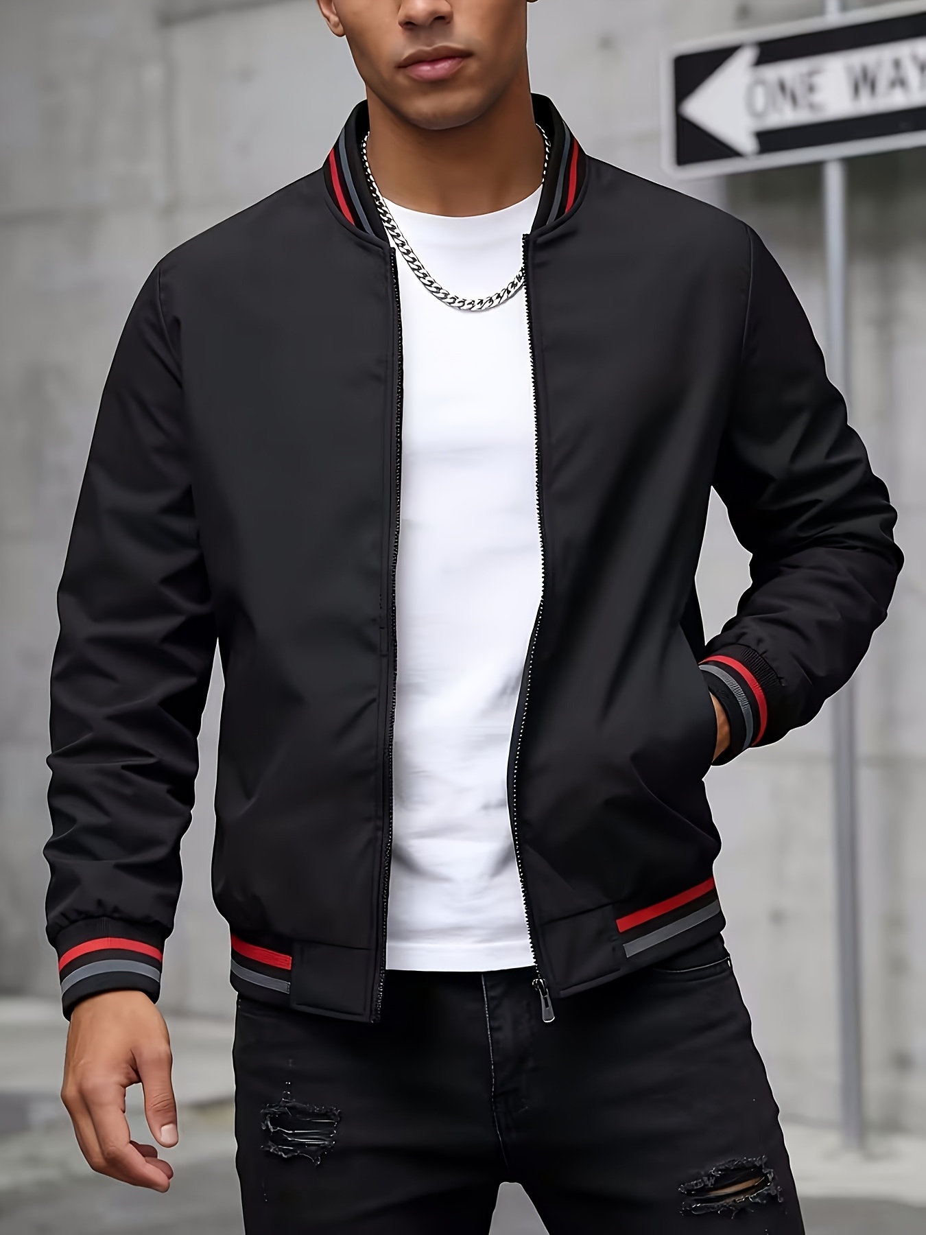 larawan ng item bagong dating na trendy brand jacket para sa mga lalaki, flight jacket, baseball jacket, makabagong jacket, baseball collar jacket, maraming   na mens college style jacket,  -transisyonal na paningin sa taglagas
