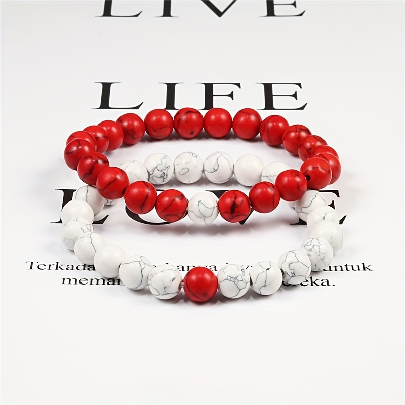 Boho Style Stone Bead Bracelets for Couples - Set of 2