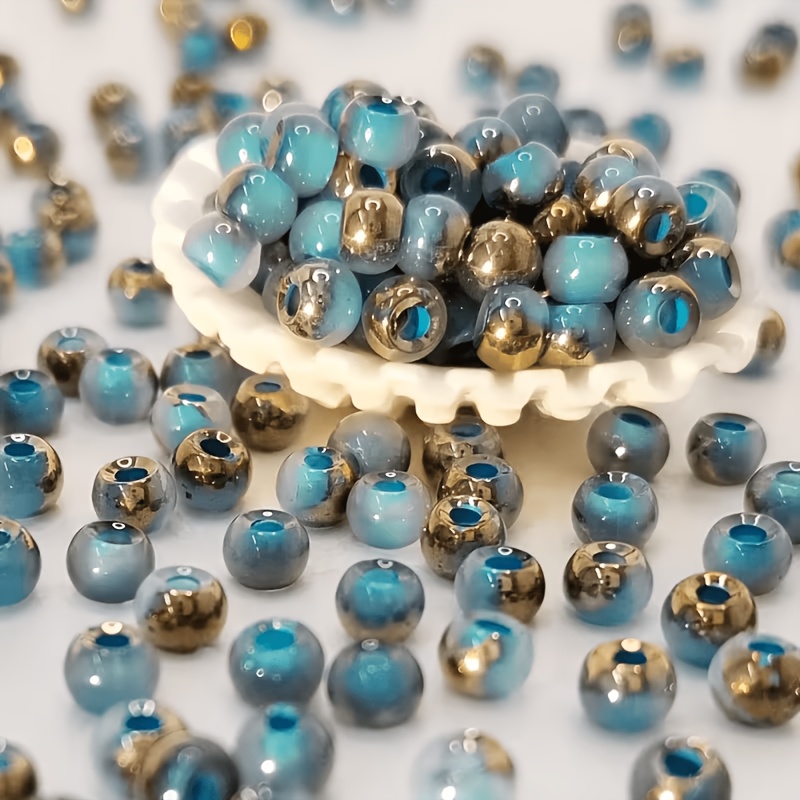 380pcs Half-Golden Artificial Jade Beads, Round Spacer Beads