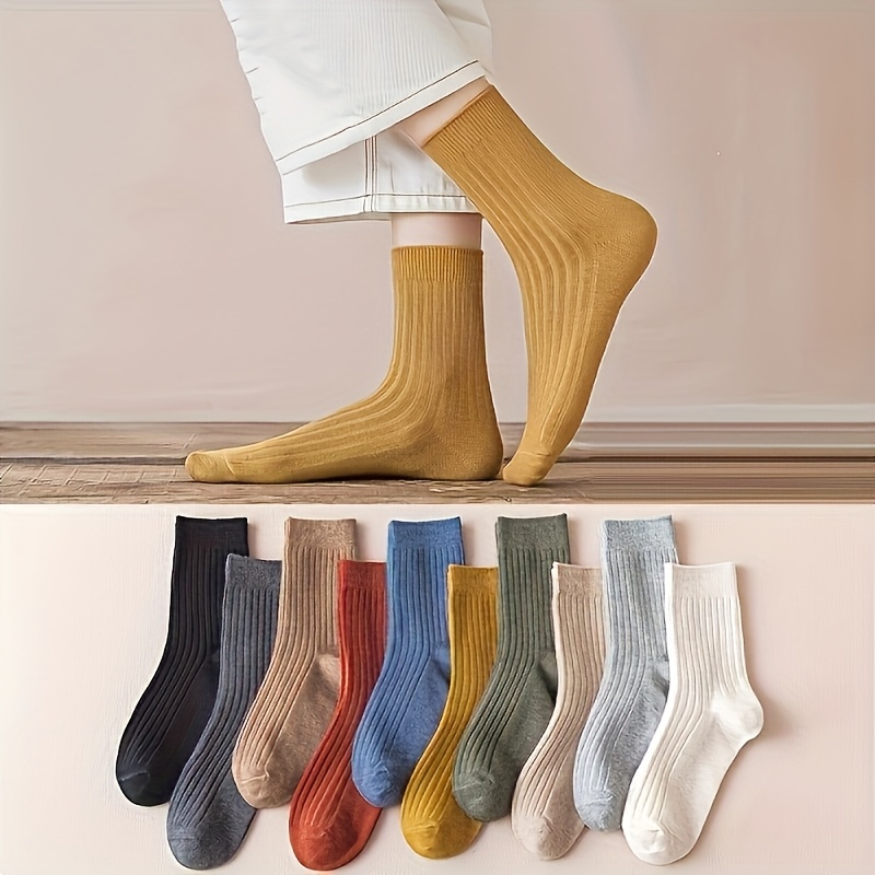 TEMU 10pcs Fashionable And Simple Solid Color Socks, Soft And Comfortable Full Set Matching Tube Socks, Women's Long Tube Socks And Socks