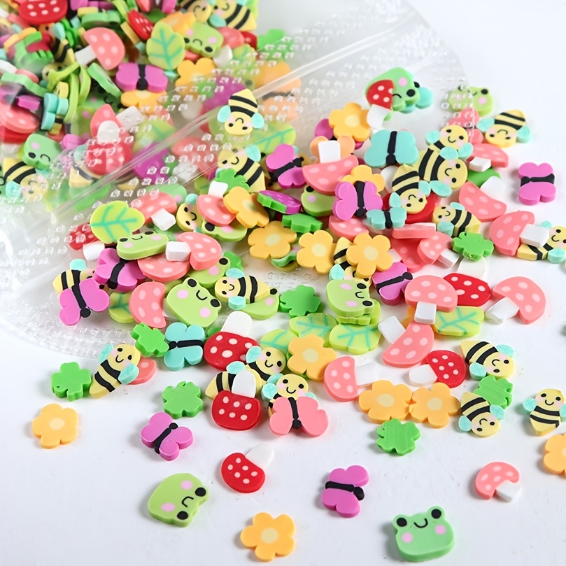 TEMU 290pcs Spring Summer Daily Series Soft Clay Slices - Mixed Flower Leaves Frog, Bee, Scrapbooking Materials Resin Molds Filler Additions, Summer