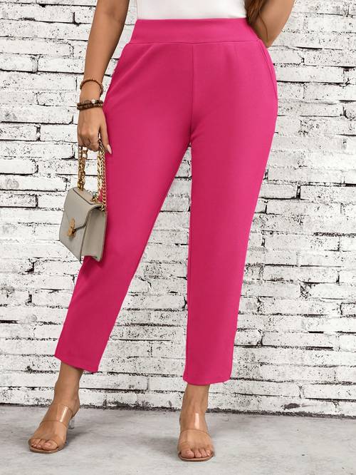 plus size plus size elegant solid color pocketed trousers cone pants wide trousers with utility pocket machine washable spring summer fall casual dressy wear solid color trousers for professional attire or everyday outfits