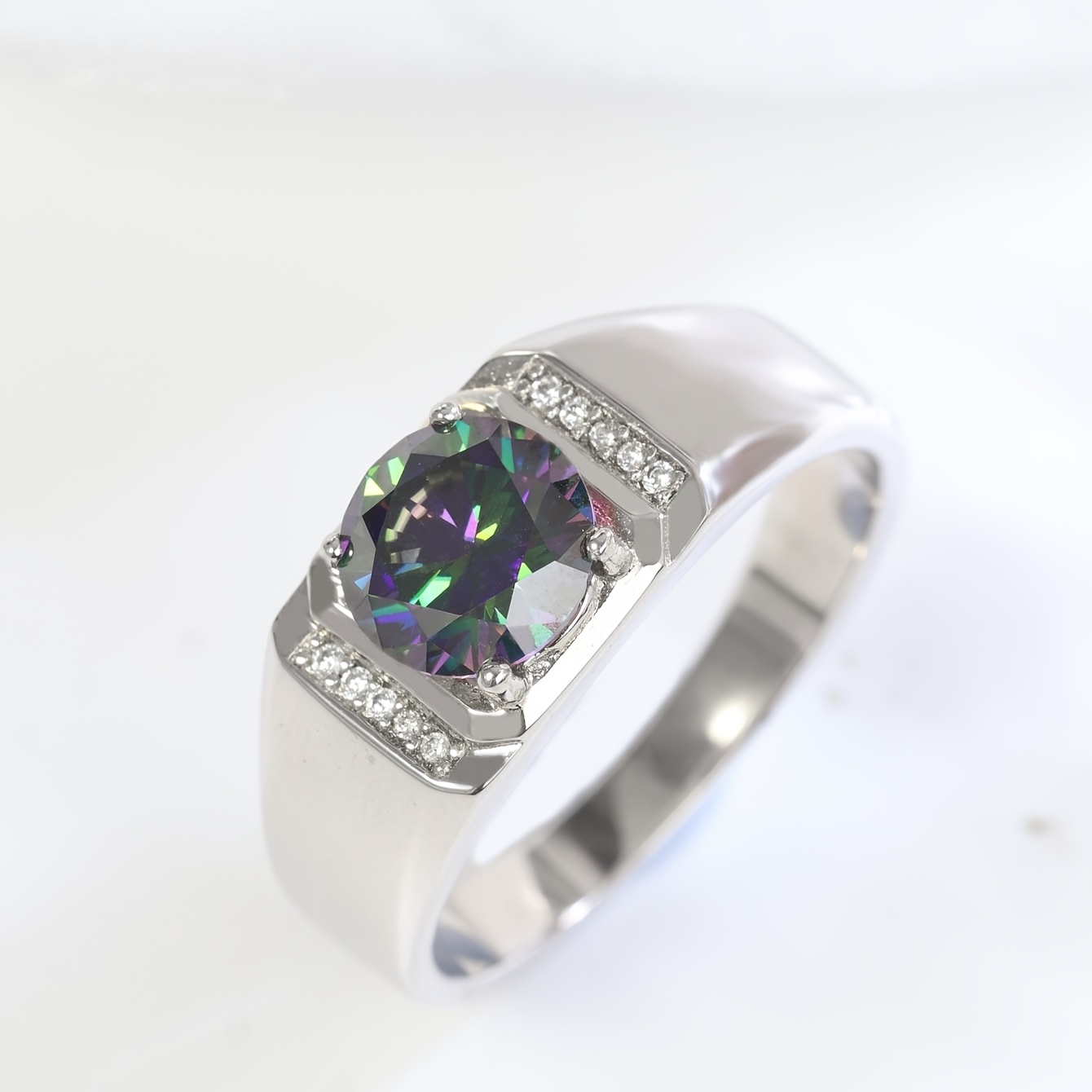 Men's Iridescent Moissanite Wide Band Ring