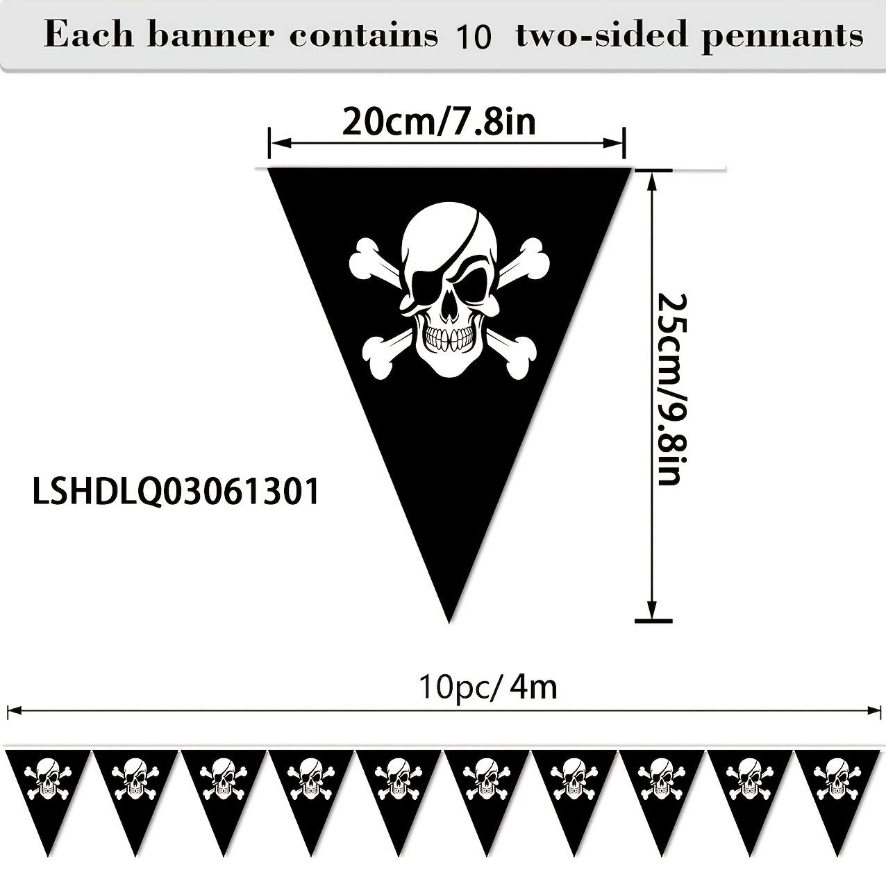 Image of 10pcs Of Black Triangular Flag With A Design For Pirates, 20cm/25cm, 7.8in/9.8in, 4 Meters, For Power, Made Of, Used For Decoration On Boats, Gardens, And Rooms.