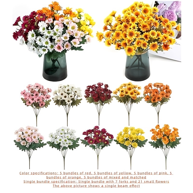 Artificial Sunset Mums, Mums, Artificial Outdoor Sunset Flowers - Uv Resistant,, Windproof, Fake Fall Flower Daisy With Eucalyptus, Look Real