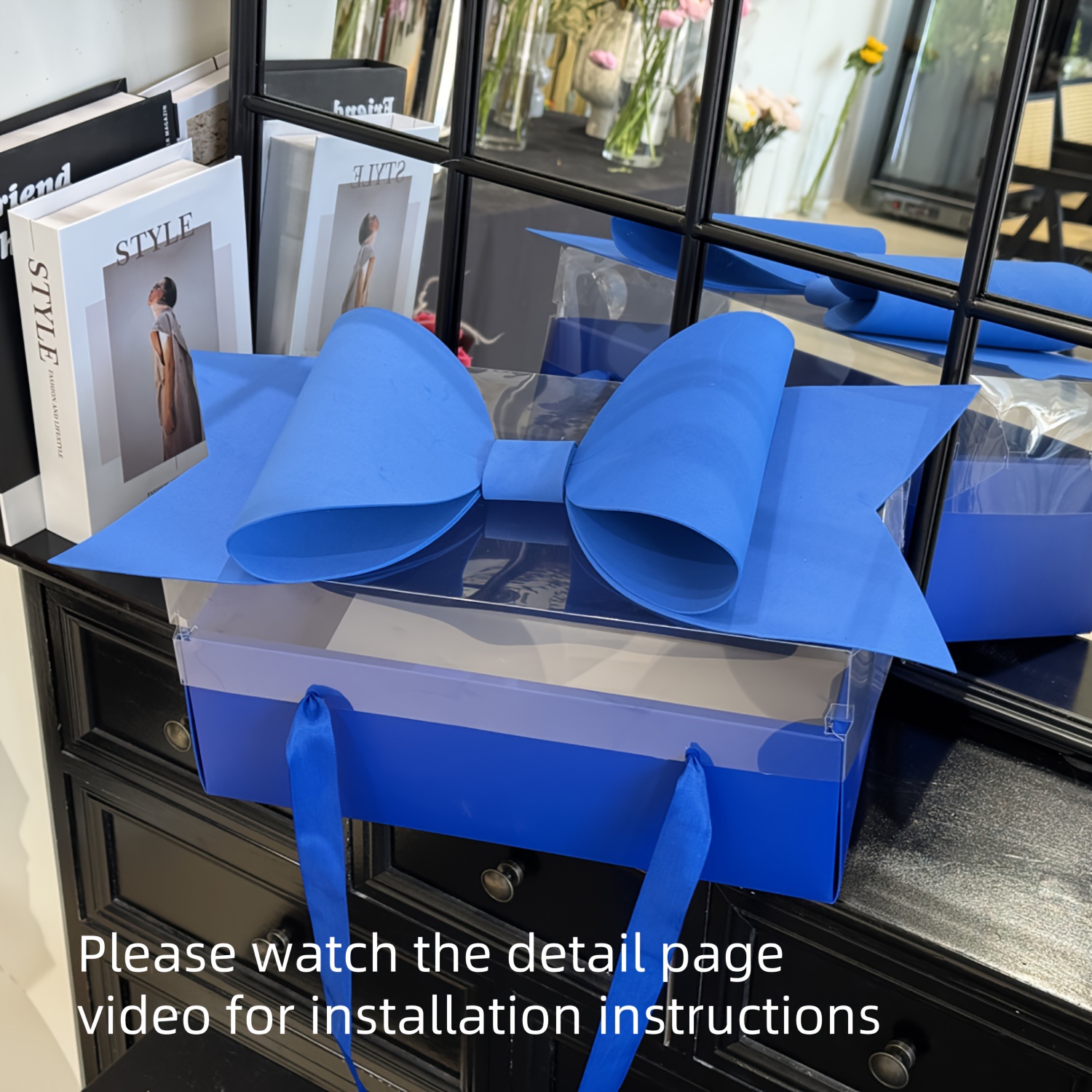 E-shop Geschenkbox mit Schleife zum Einwickeln von Geschenken, Blumenverpackung mit Griffband aus Strapazierfähigem Kunststoff und Papiermaterial,