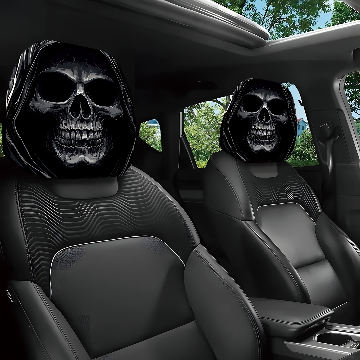2pcs fashion seat cover set portrait print car headrest covers for long distance travel washable and durable suitable for sedans trucks suvs   car seat protectors   use ideal for daily commutes long   road