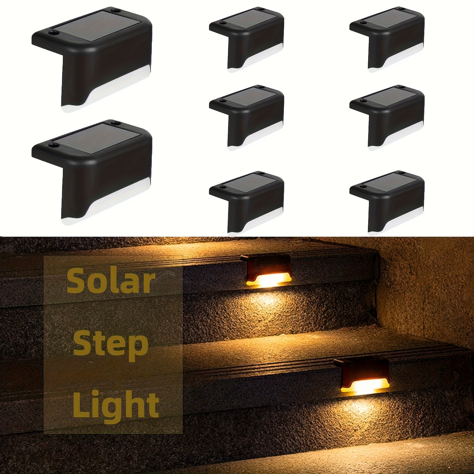 8pcs Solar-powered Outdoor Deck Lights, Induction Lights, Outdoor Step Lights, Street Decoration Lights, Landscape Lighting, Led Step Lights, Suitable For , , Stairs, Fences, Courtyards, Gardens, And