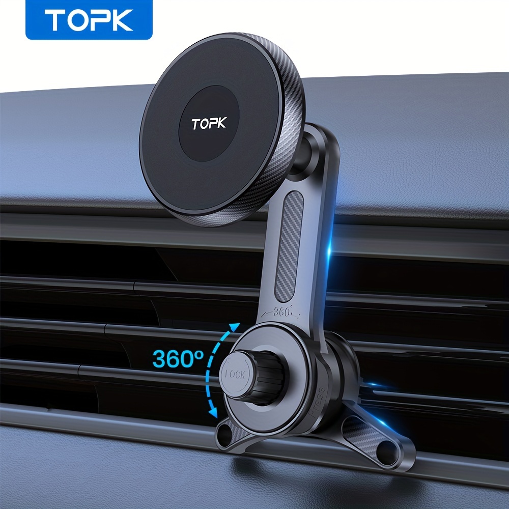 TEMU Topk For Car Mount Holder, Extended Arm 3- Single-hand Operation Metal Hook Magnetic Car Phone Holder