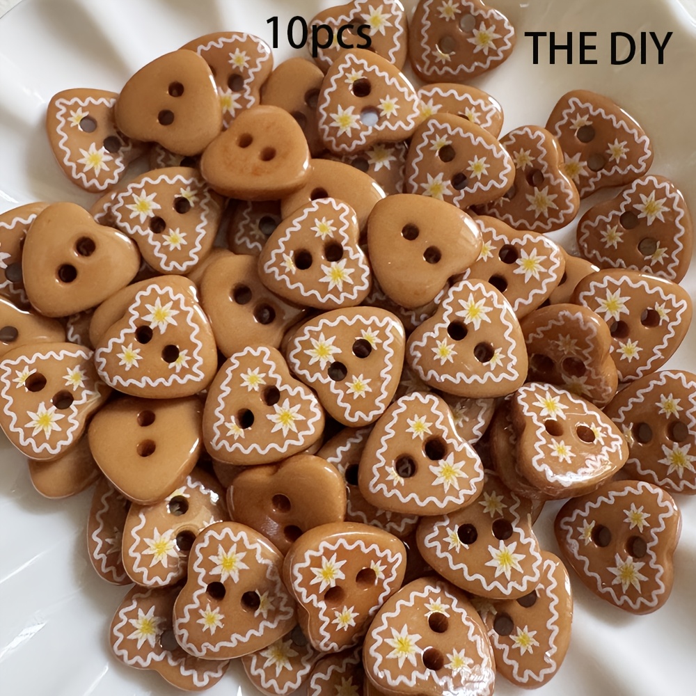 TEMU 10pcs Brown Heart Buttons, Resin Buttons, 12mm, Handmade Patches, Suitable For Clothing, Shoes, Clothing Buttons, For Jewelry Making, Decals,