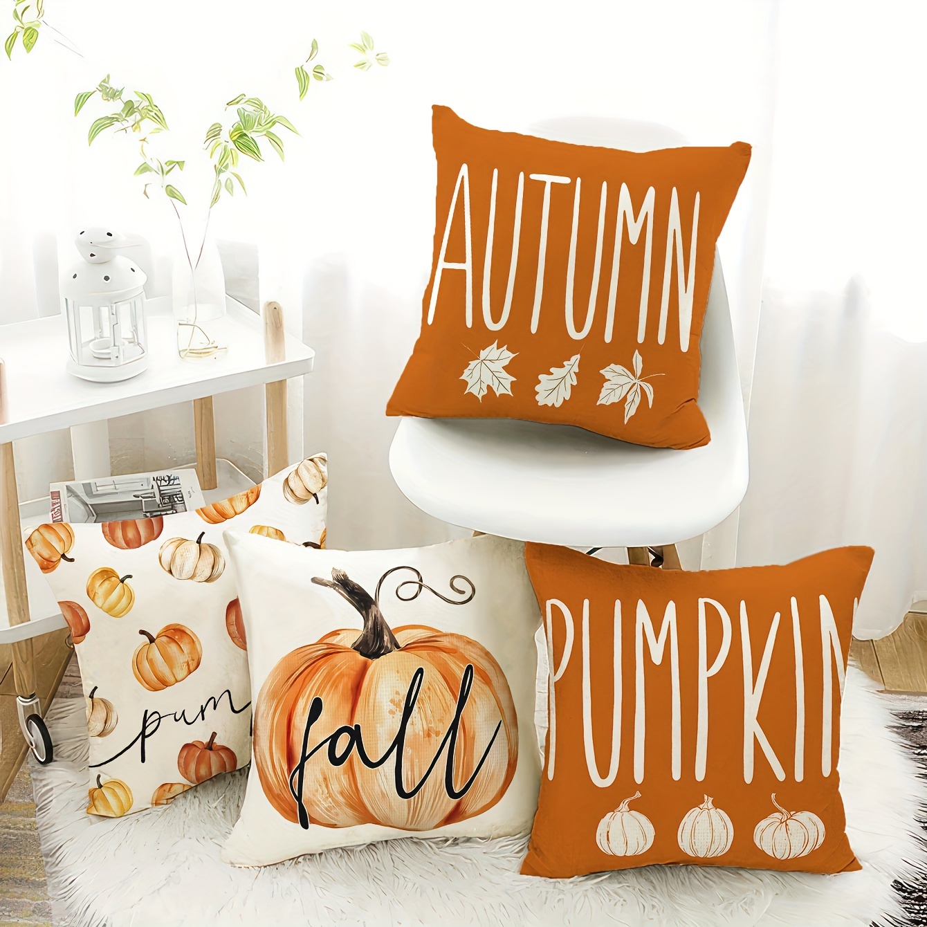 

4pcs Set - Fall , 18x18in - , Zippered Cushion For Sofa & Car Decor, Washable, For