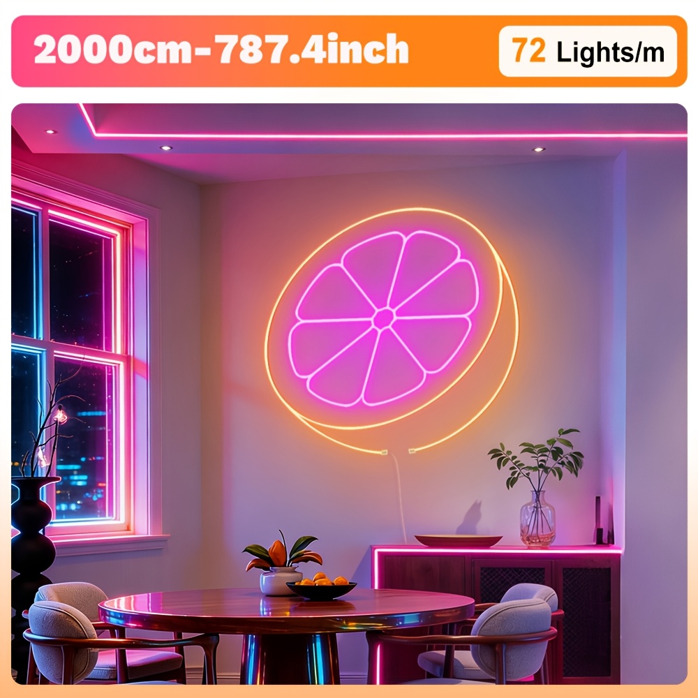 Image of 10/15/20m Rgb Led Neon Rope Light 72 Leds/m, With App+remote Control, Ip67, Multiple , Colors, For Furniture Decoration & Ambient Glow And Room Outdoor Decoration