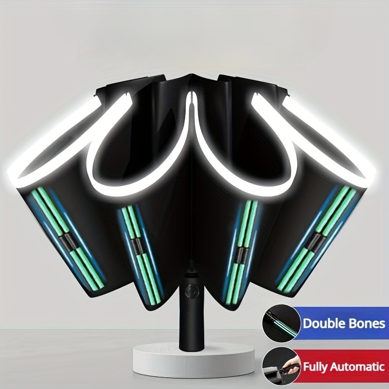 20 Ribs Automatic Reverse Folding Umbrella with Reflective Stripe Double Bones