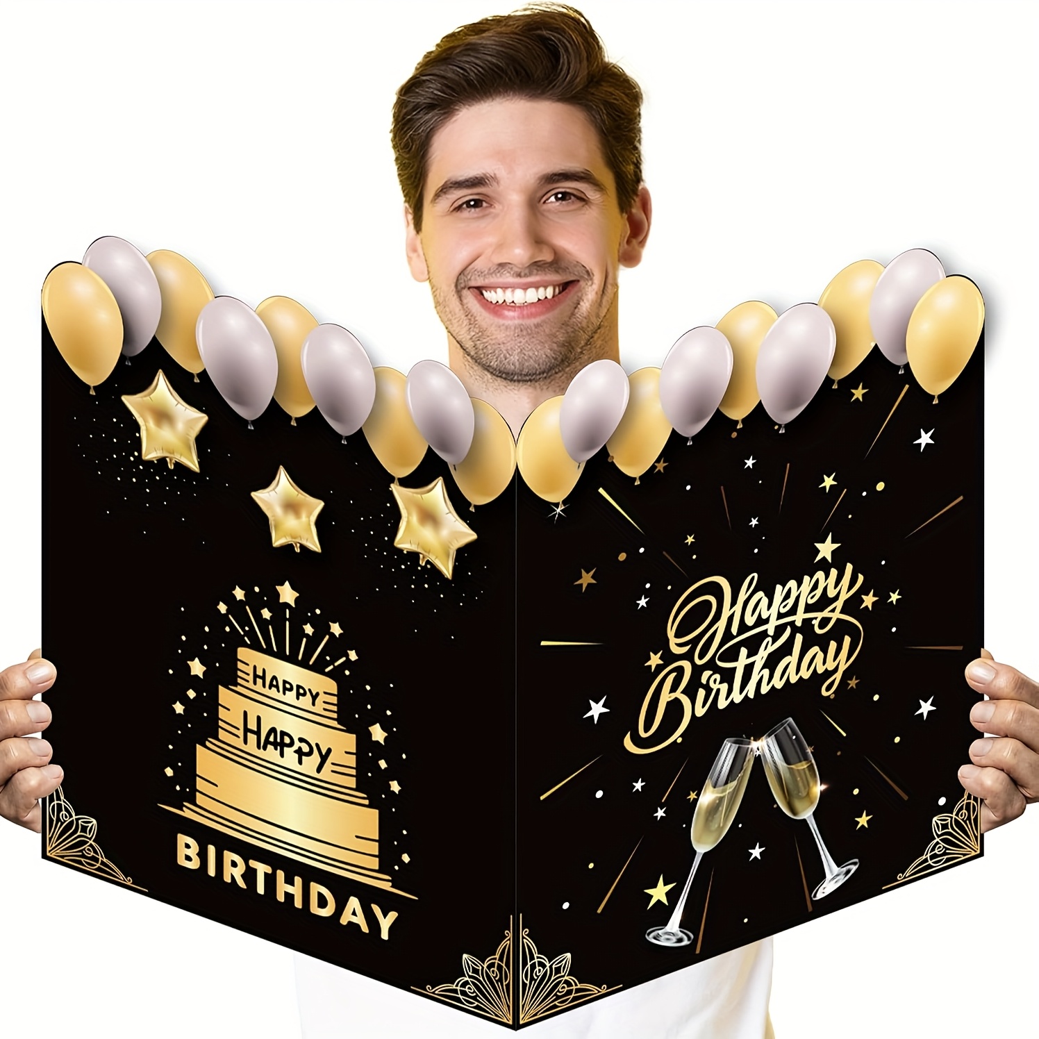 Large Birthday Card with Guest Book - Elegant Black & Golden Birthday Party Decorations, Extra Large 13, 7x21, 6 Inch (34, 8x54, 9cm) Birthday Greeting Card for Adults, with Envelope -   Birthday Parties, Anniversaries, Corporate Events - Sturdy Paper Construction, Birthday Party Decorations, Celebration Stationery, Festive Design, Premium  , Statement Card, Event Planners,    , Party Stationery, Event Organizers