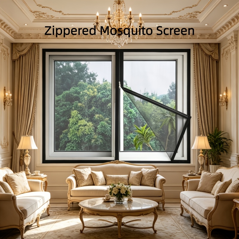 1pc moustiquaire zippée pour fenêtre ménagère, auto-adhésive   perçage, installation facile, détachable et réutilisable, rangement  , convient à diverses fenêtres, éloigne les moustiques et les insectes
