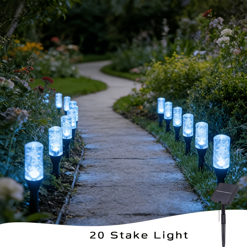 TEMU Set Of 20 Outdoor Solar Lights, White Led Icicle Garden Stake Lights, Ip54, Warm White Landscape Lighting, Ideal For Courtyards, Lawns, Patios,