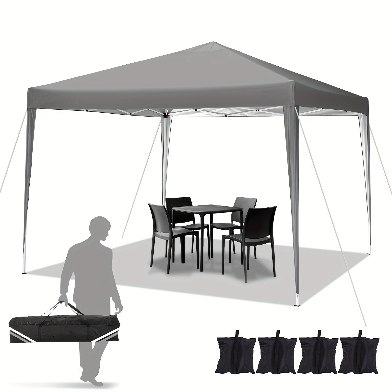 

Tente pliable 10x10ft, design pop-up, imperméable, coupe-vent pour jardin, fête, avec 4 sacs de , hauteurs réglables