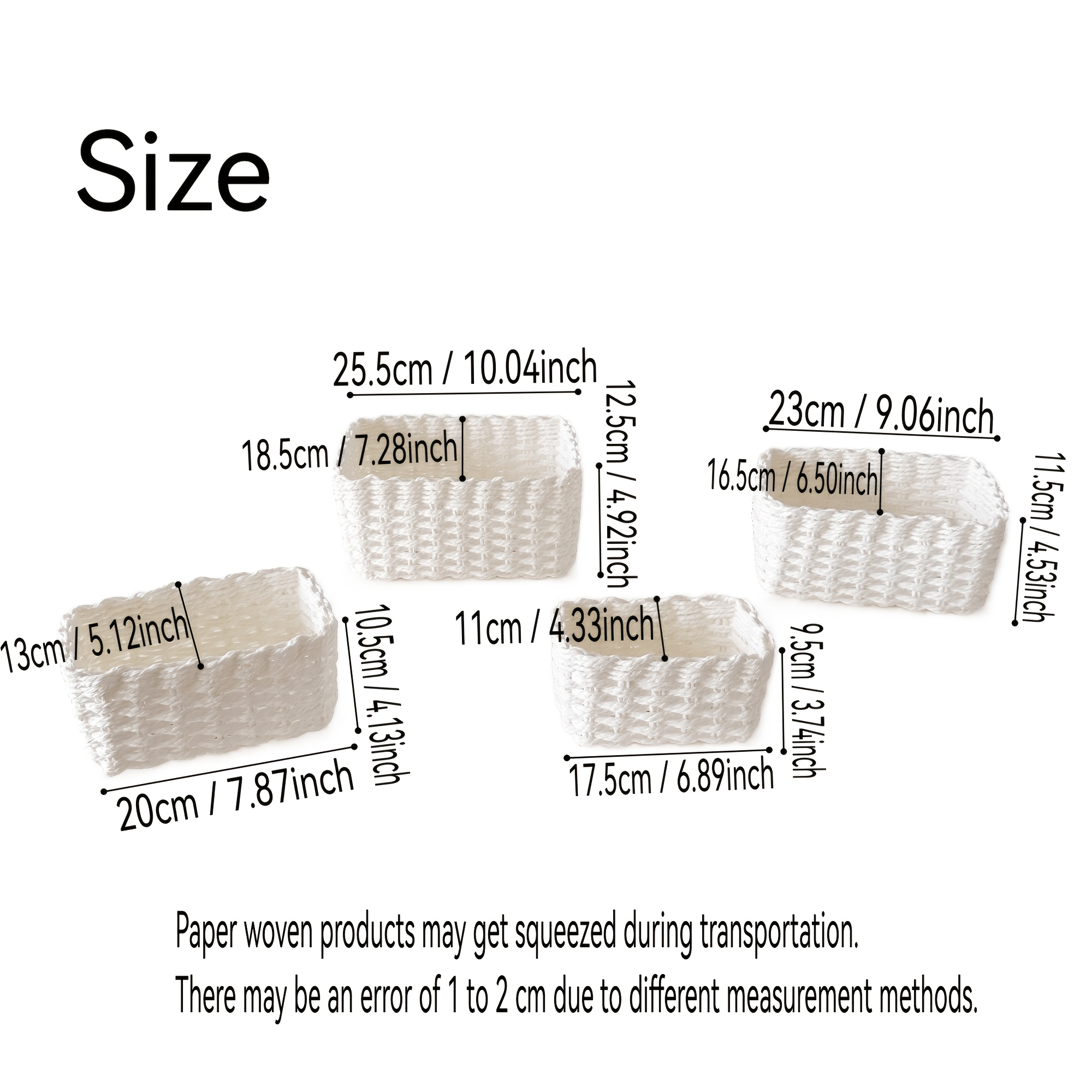 TEMU 4pcs Woven Hanging Baskets With Paper Rope Frames - Suitable For Shelves, Hooks & Ceiling Storage, Small Organizer Bins,,, Books, Space-saving