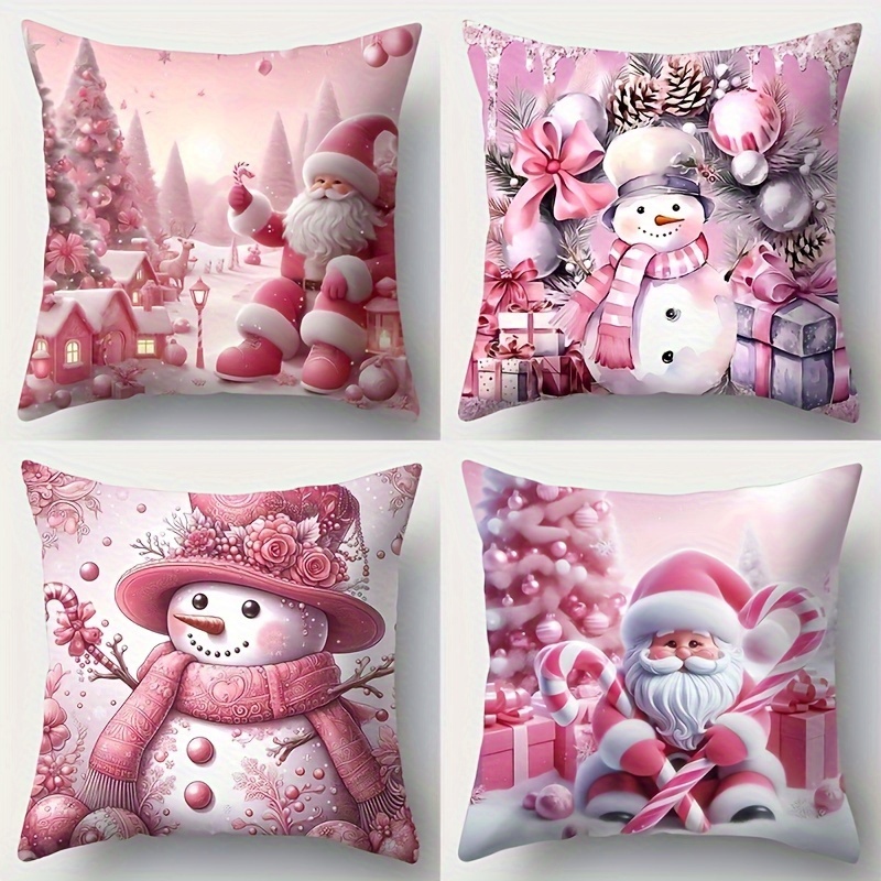 

[hot ] 4pcs Set Of Christmas Snowman & Santa - 17.7"x17.7" -sided , Zip For , , And Car Decor