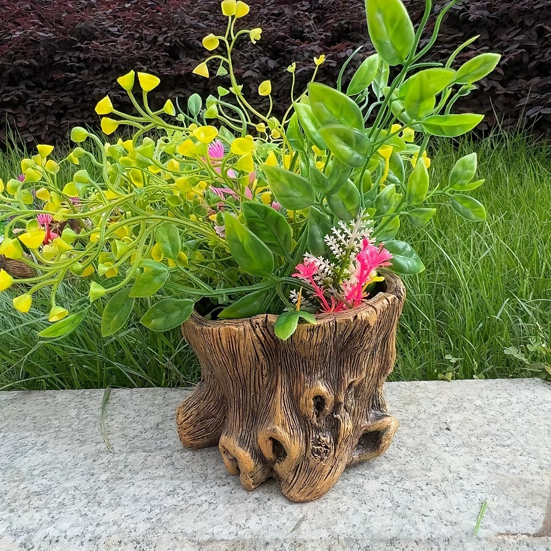 TEMU Resin Succulent Flower Pot Wood Carving Root Carving Succulent Flower Pot Ecological Tree Stump Flower Pot
