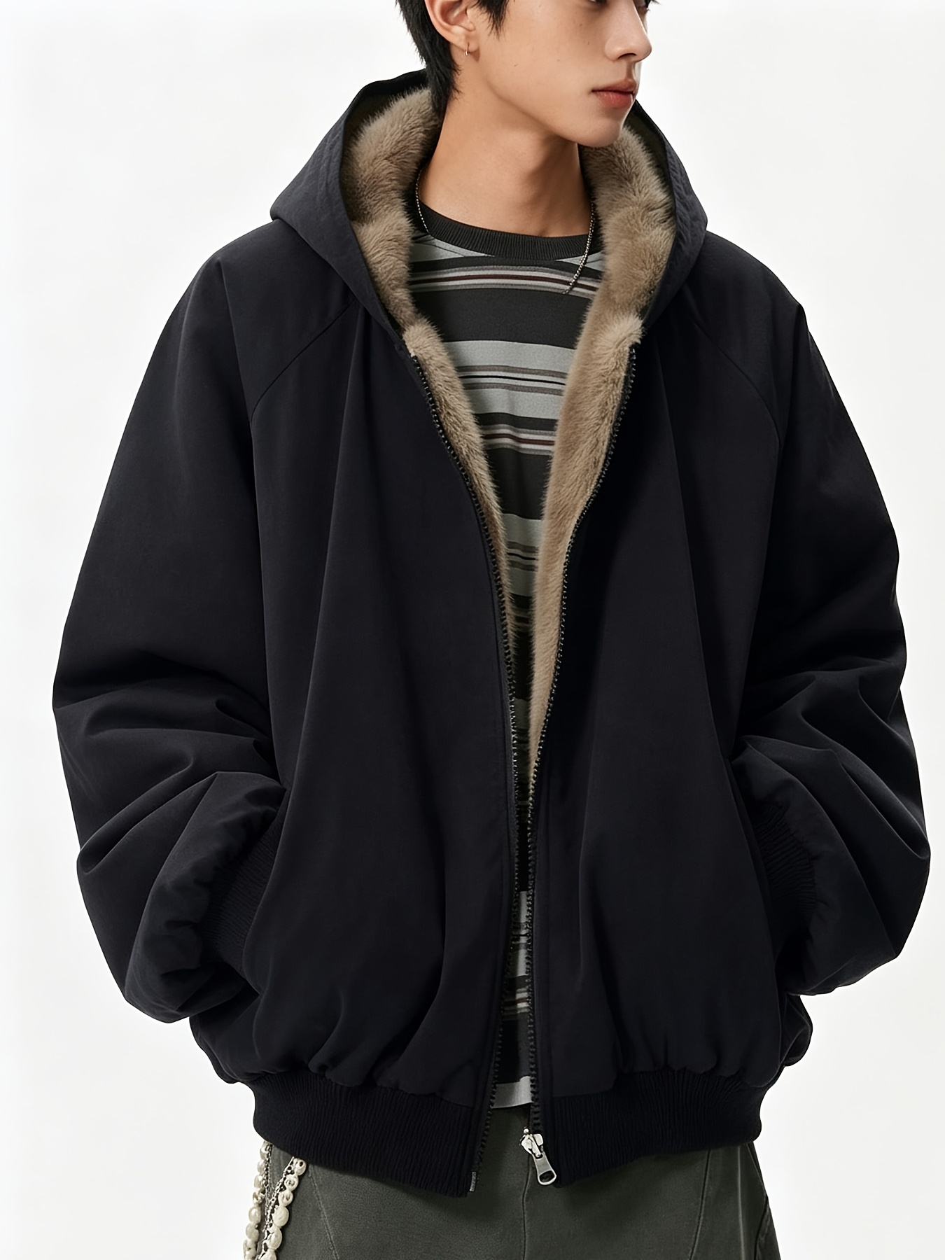 Men's Reversible Zip-Up Hooded Thick Jacket