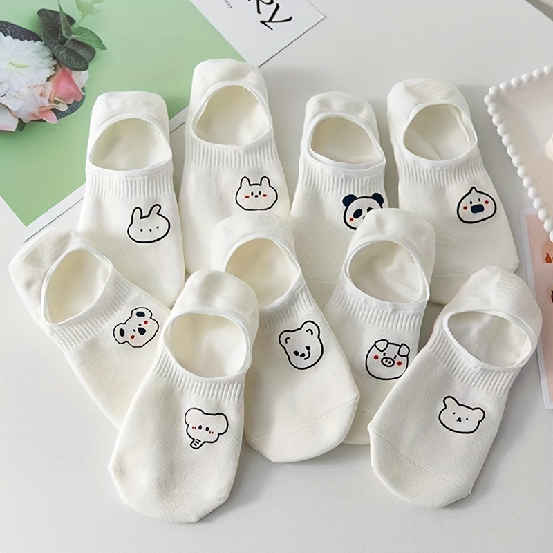 

5/10 Pairs Cartoon Animal Socks, Cute & Breathable Low Cut Invisible Socks, Women's Stockings & Hosiery