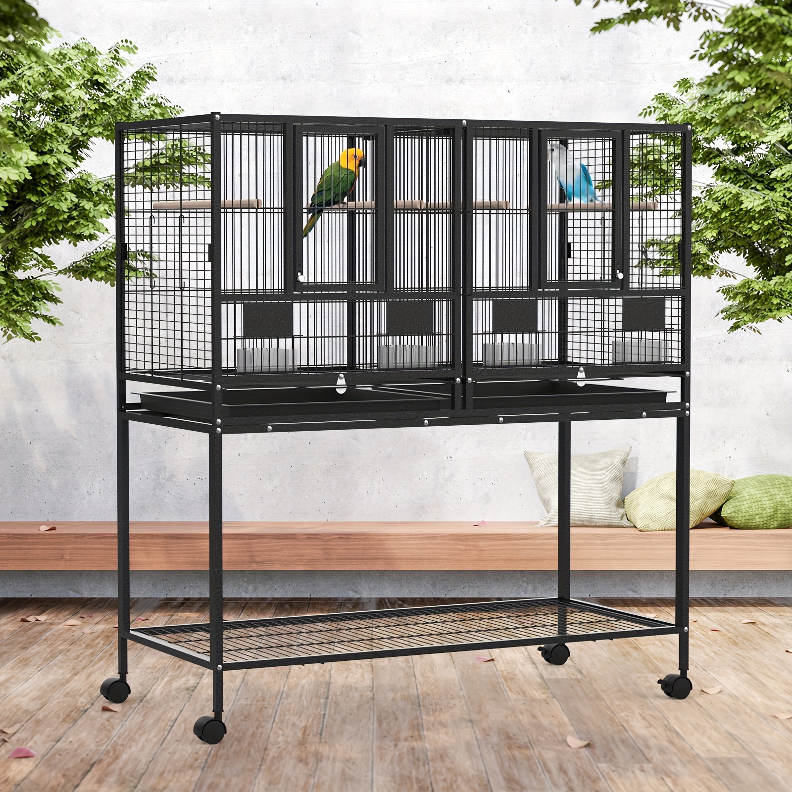     large bird cage 106 5x95x45cm 4 perches aviary parrot budgie stand alone wheels w brake Product details 3