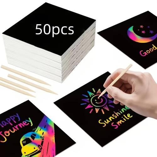 50pcs magic diy sc tch art paper with 5 bamboo sticks ow art sc tch set suitable as a birthday and holiday gift for boys and girls