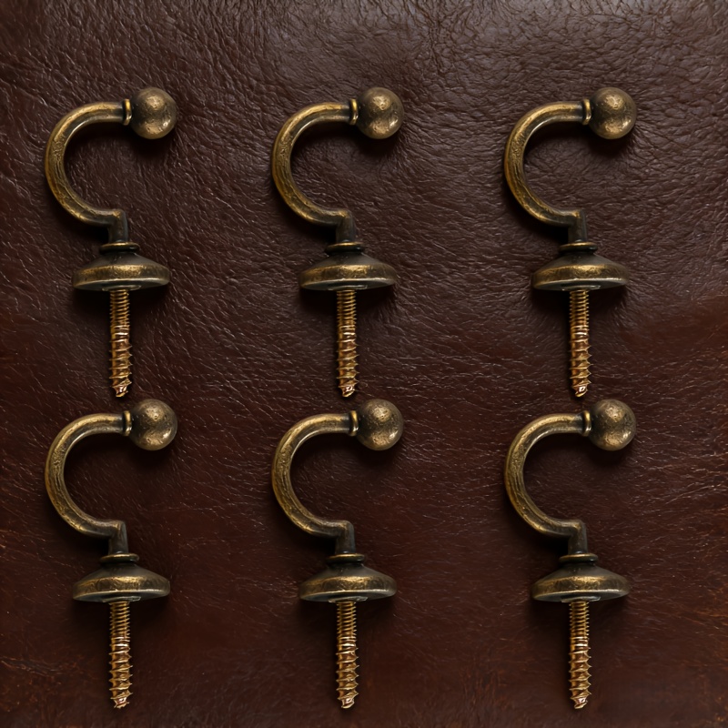 TEMU Lot de 6 crochets à rideaux vintage en bronze - Clés décoratives en métal pour suspension de rideaux murales, incurvée, quincaillerie de fenêtre