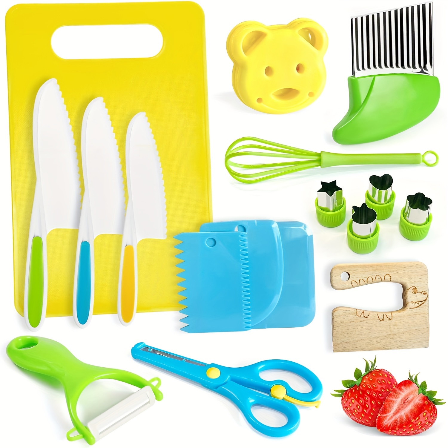 

17 Pcs Kitchen Tools For Toddlers Kids Cooking Sets Safe Knife Set For Real Cooking Toddler Knives Cutting Boards Bear Sandwich Whisk Scissors