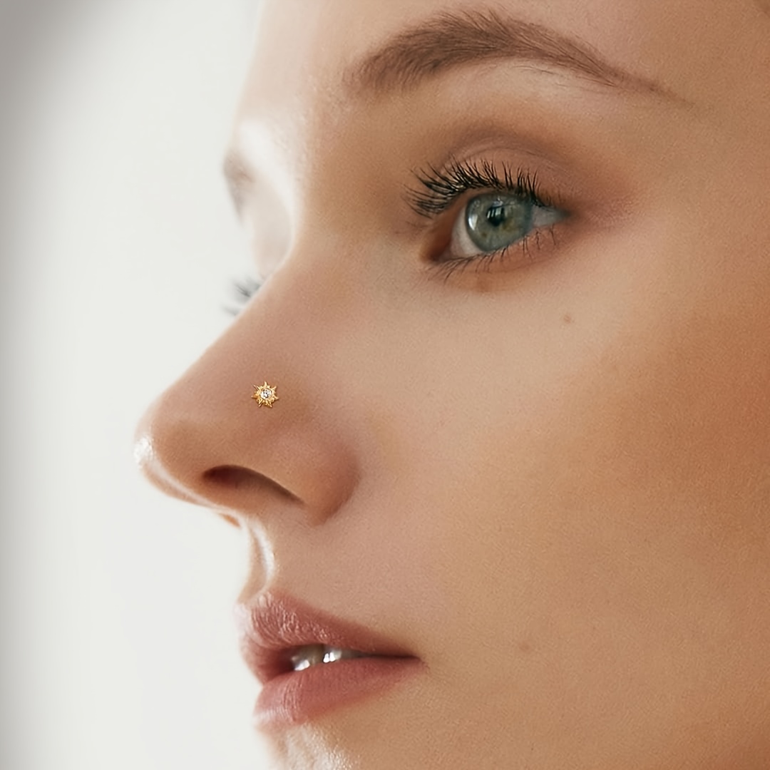 Image of An S925 Silver Exquisite Nose Stud, Women's Fashion Nose Ring With Synthetic Synthetic Zirconia Inlay, Suitable For Daily Wear And Gifting, Hypoallergenic Silver Weight 0.2g