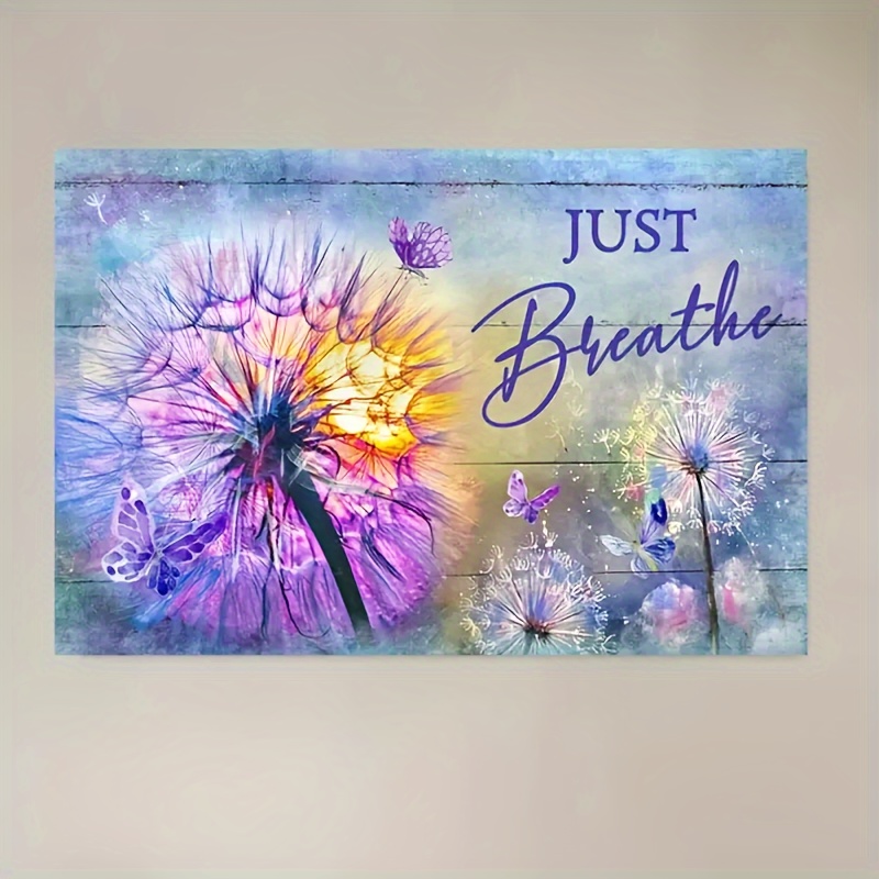 

1pc, Colorful Beautiful Dandelion Purple Butterfly Just Breathe Landscape Canvas, Wall Art Canvas, Wall Art Artwork Home Decor, Bedroom Living Room Bathroom