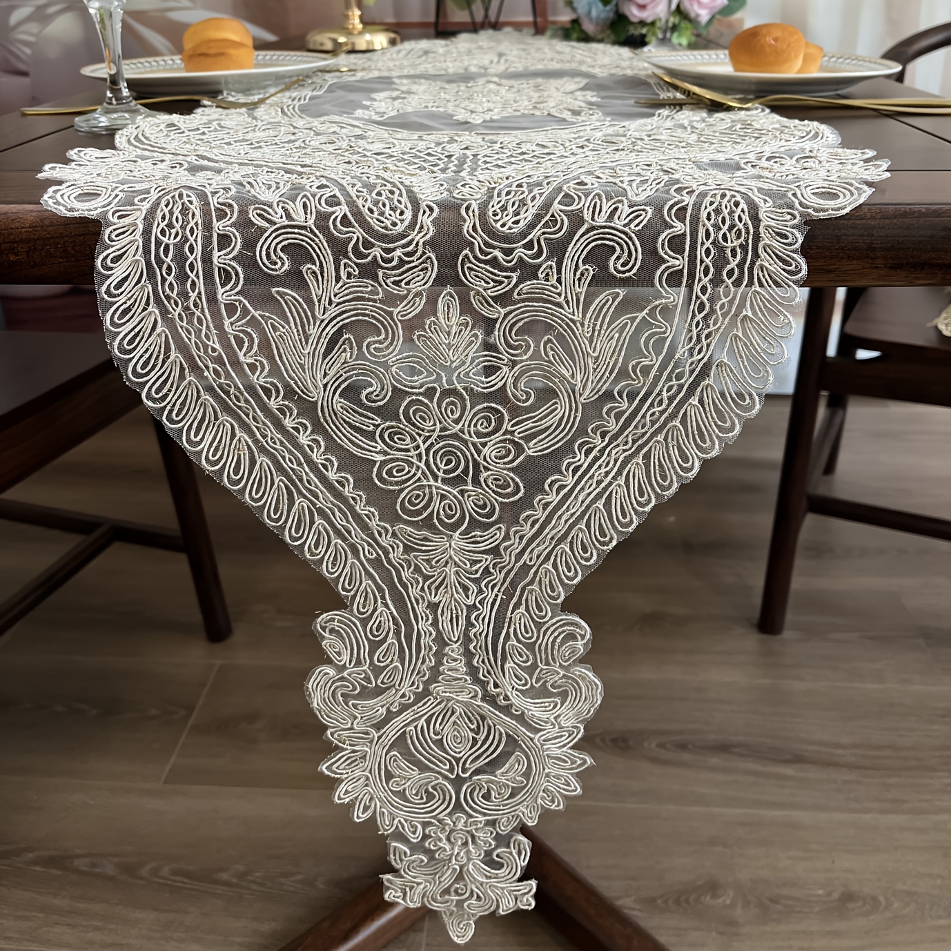 TEMU 1pc Paisley Embroidered Table Runner - 100% Polyester Traditional Elegant Table Decor For Indoor/outdoor Use, Parties, Celebrations & Daily