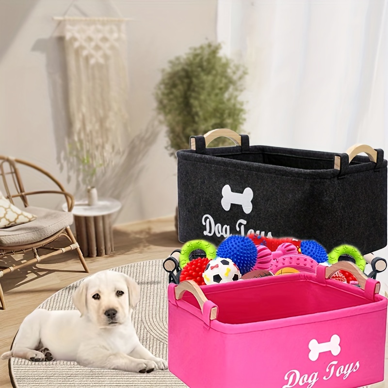 

Canvas Storage Basket Felt Pet Toy Box And Dog Toy Box Storage Basket Chest Organizer- Perfect For Organizing Pet Toys, Blankets, Leashes And Food- Black Dogs Toys