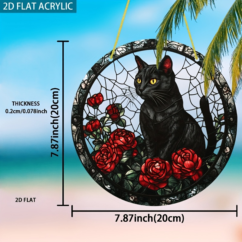 TEMU Motif plat 2D, 1pc, Rose Attrape-Soleil Ornement Suspendu, 19 99Cm Rond Art Vintage Décoration Murale, Convient pour Salon, Chambre, Décoration