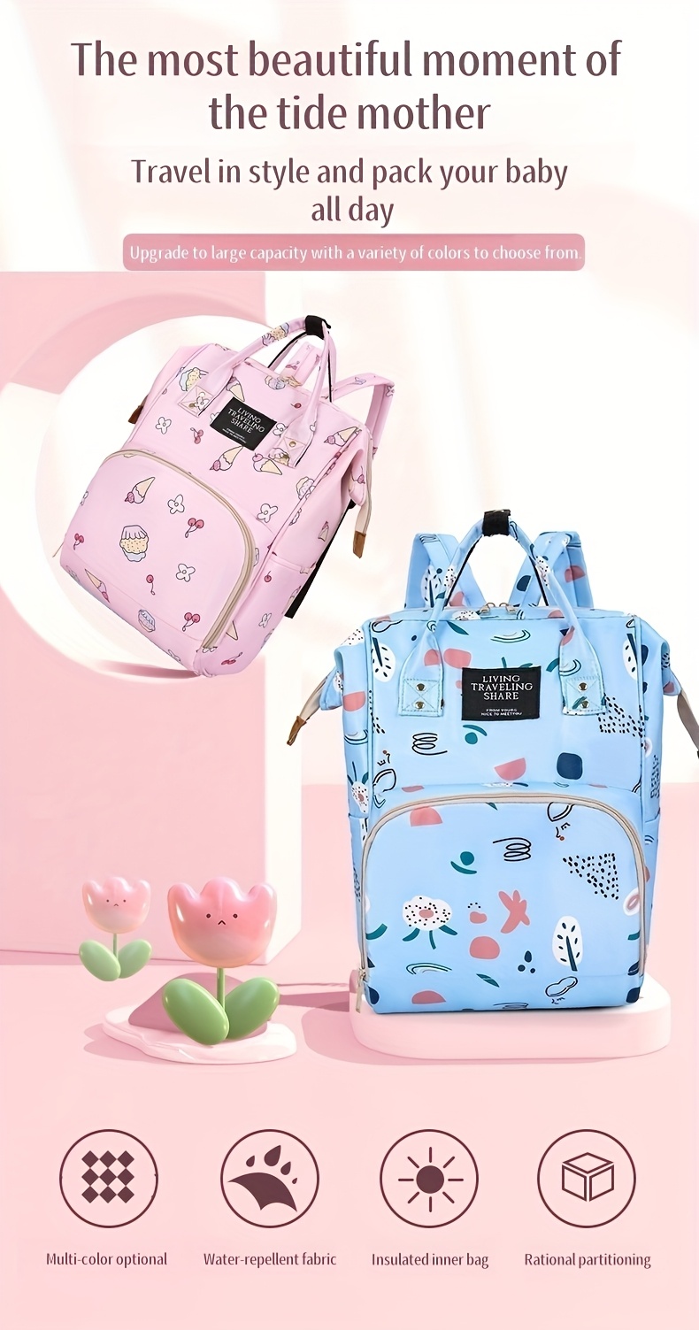 Mochila y Bolso Maternal Multifuncional de Gran Capacidad | Estampado Lindo, Tela Oxford, Color Mezclado, Bolso de Espera para Madres Expectantes