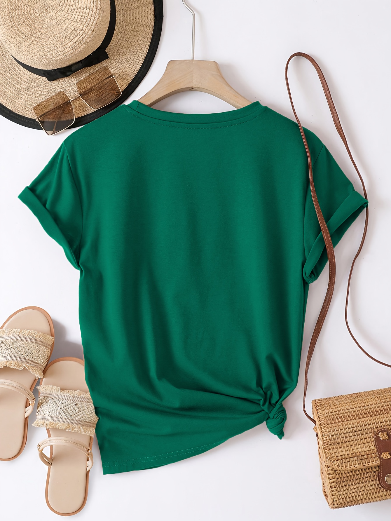 Casual Crew Neck Short Sleeve T-Shirt, Women'S Polyester Basic Round Neck Pullover, Heart Butterfly Pattern, with Slight Stretch, Regular Length and H Fit
