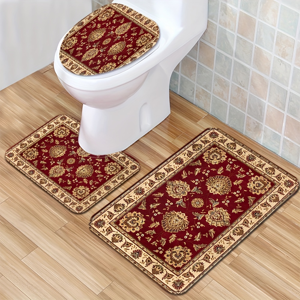 

1/3pcs Retro Ethnic Style Floor Mat Set Toilet Cover Toilet Rug Bathroom Absorbent Door Mat Bathroom Three-piece Set Anti-slip Mat Decoration